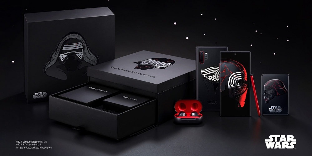 Empaque del Samsung Galaxy Note 10+ Star Wars Edition con todos su accesorios de colección.