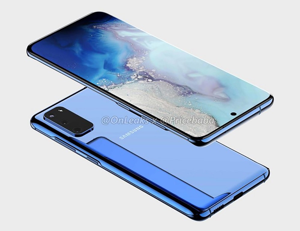 Render 3D filtrado del Samsung Galaxy S11e mostrando su diseño frontal y dorsal.