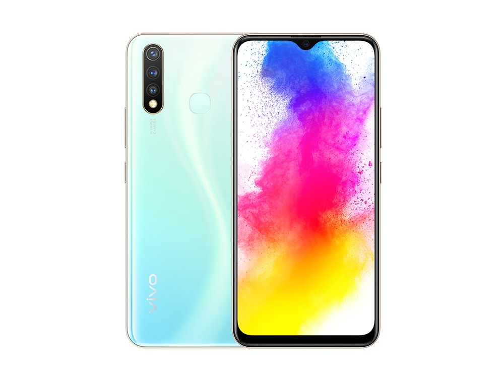 Render frontal y dorsal del Vivo Z5i color Onion Blue.