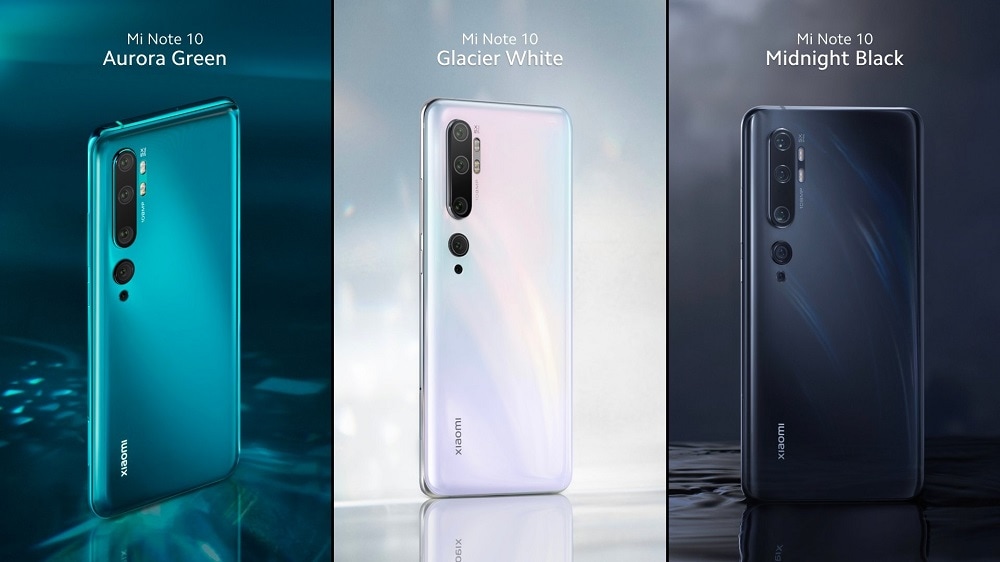 Xiaomi Mi Note 10 y Mi Note 10 Pro en sus tres colores diferentes.