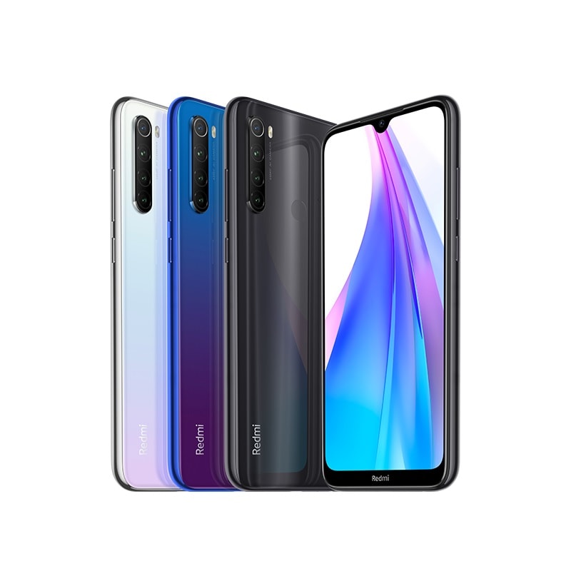 Diseño frontal y dorsal del Xiaomi Redmi Note 8T en todos sus colores.