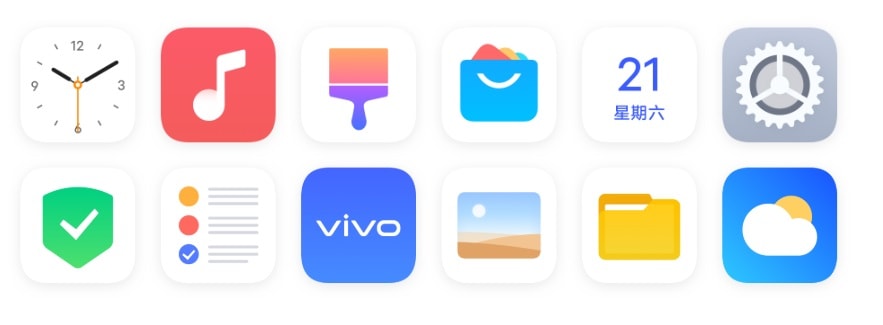 Ilustración oficial de los nuevos íconos que vienen con FuntouchOS 10.