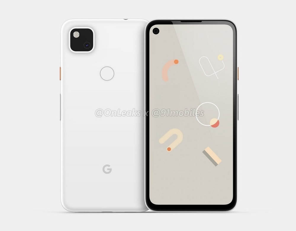 Render 3D filtrado mostrando el diseño frontal y dorsal del Google Pixel 4a.