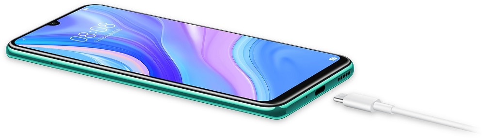 Render oficial del diseño frontal del Huawei Enjyo 10S con su puerto USB-C.