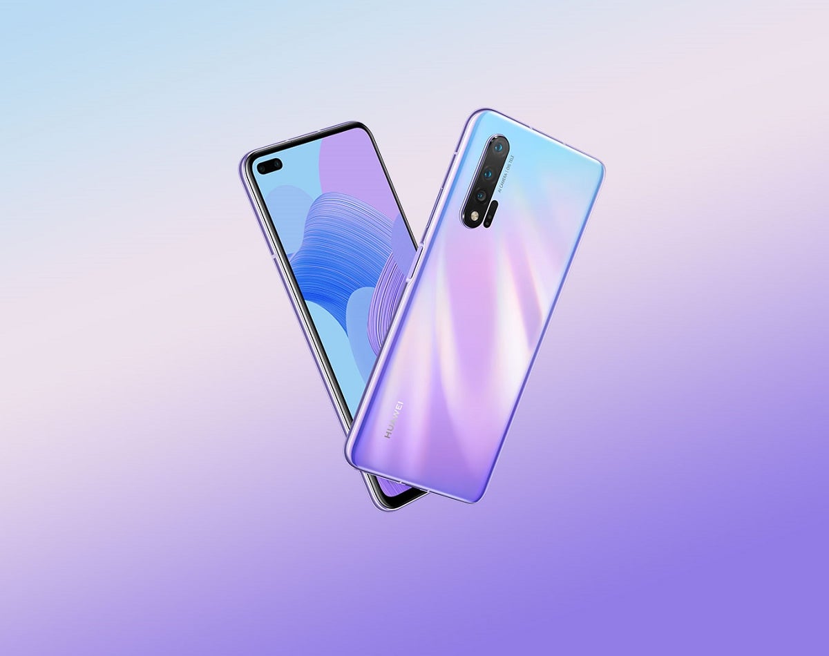 Render oficial del Huawei Nova 6 5G color blanco tornasolado.