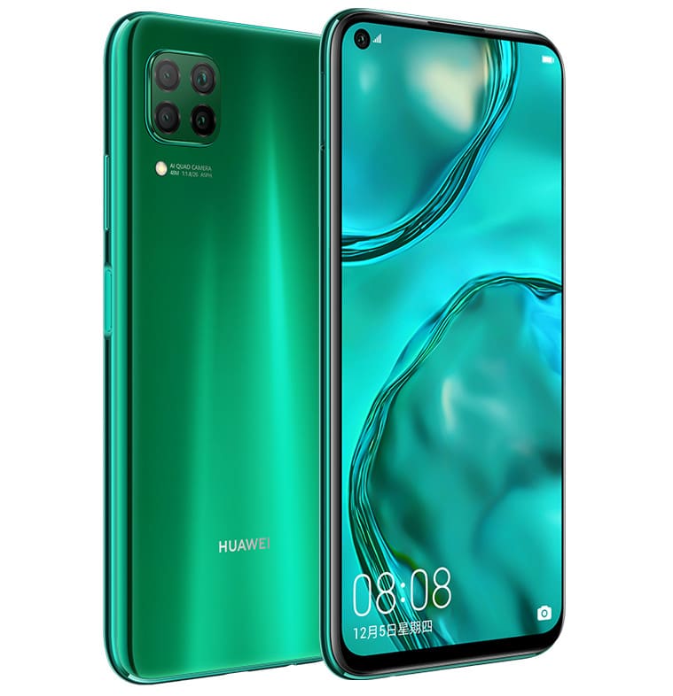 Render oficial del diseño frontal y dorsal del Huawei Nova 6 SE.