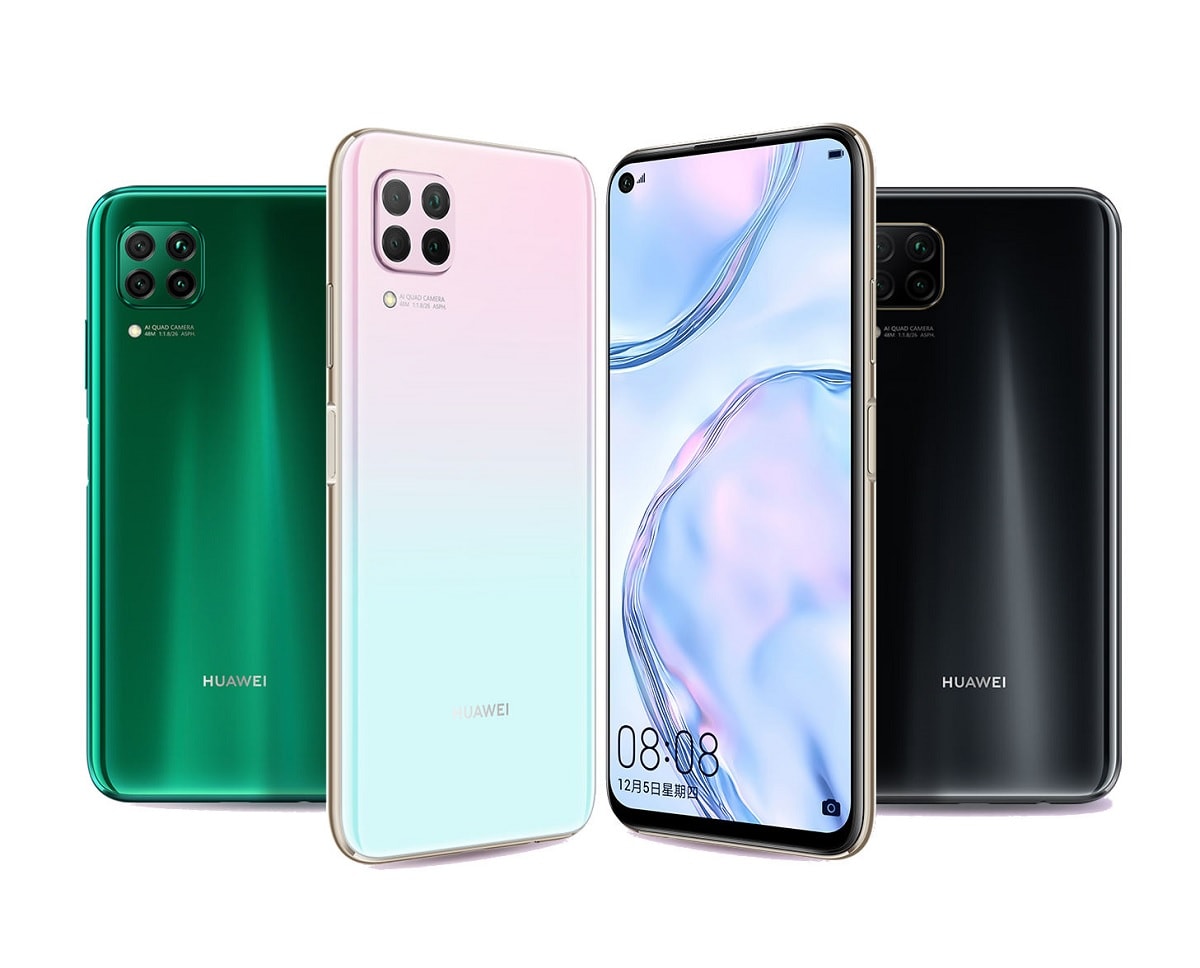 Render oficial del Huawei Nova 6 SE exhibiendo sus tres colores de partida.