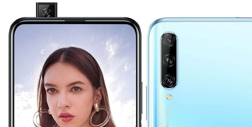 Render oficial del Huawei P Smart Pro mostrando su cámara triple y su cámara frontal periscópica.