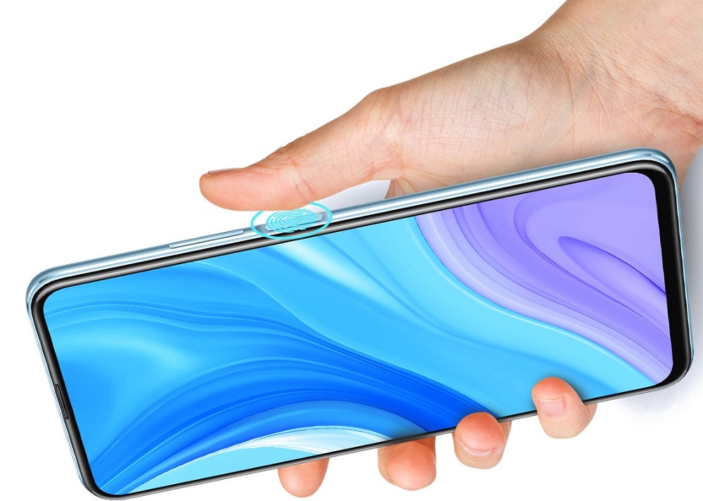 Render oficial del Huawei P Smart Pro ilustrando la posición de su lector de huellas dactilares.