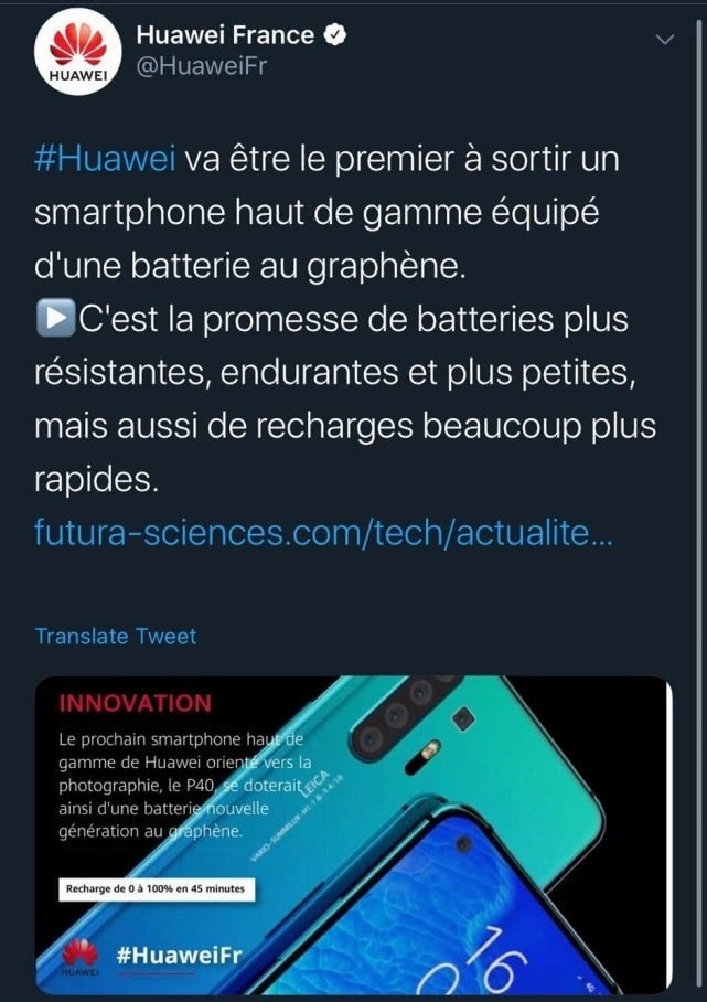 Captura de pantalla del teaser del Huawei P40 Pro que anticipaba su batería de grafeno.