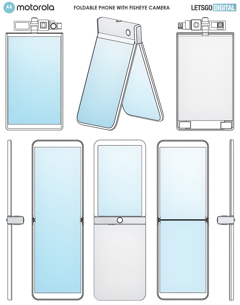 Diseño patentado del Motorola RAZR 2020 e ilustrado por el sitio Lets Go Digital.