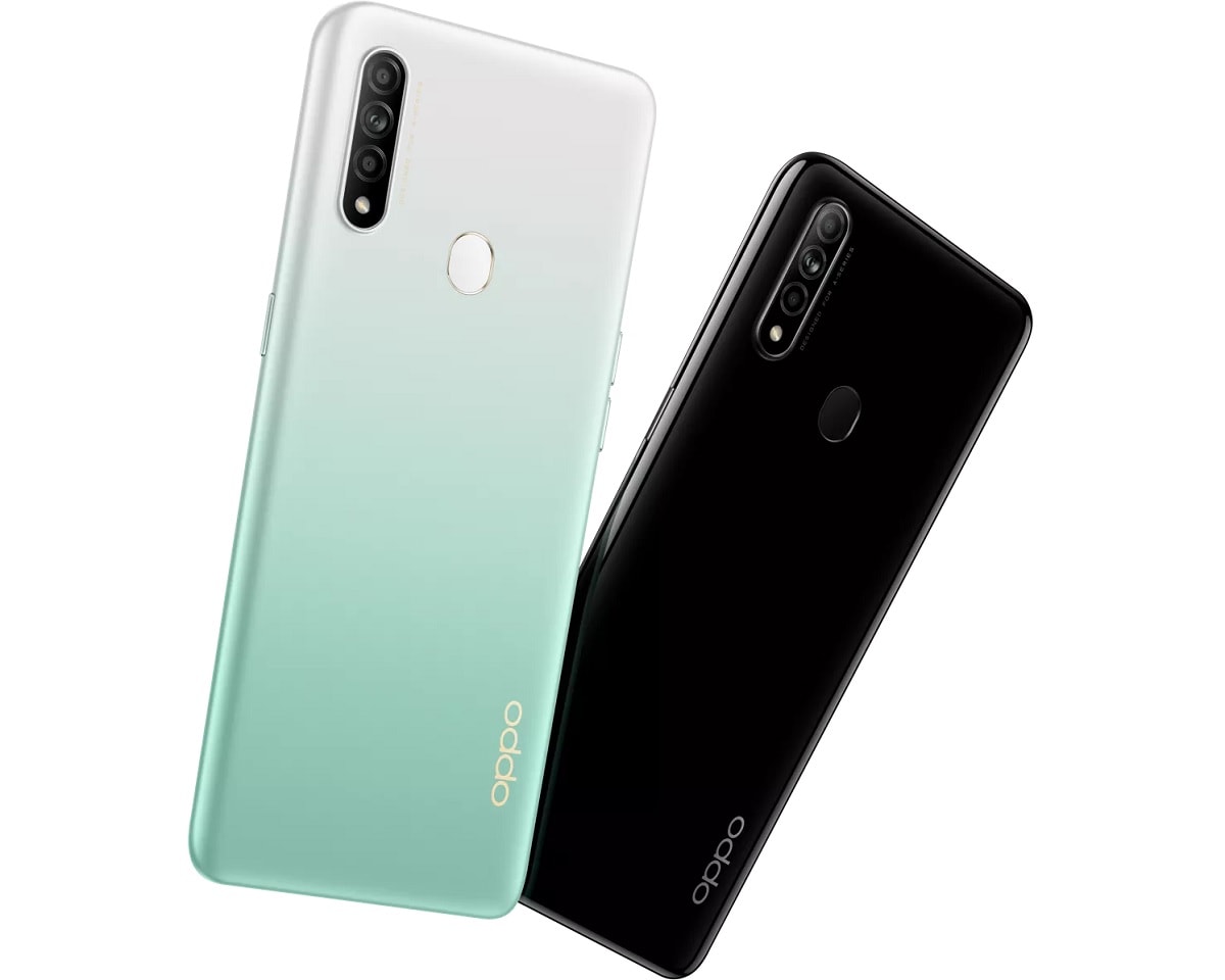 Diseño dorsal del OPPO A8 mostrando su lector de huellas dactilares tradicional.