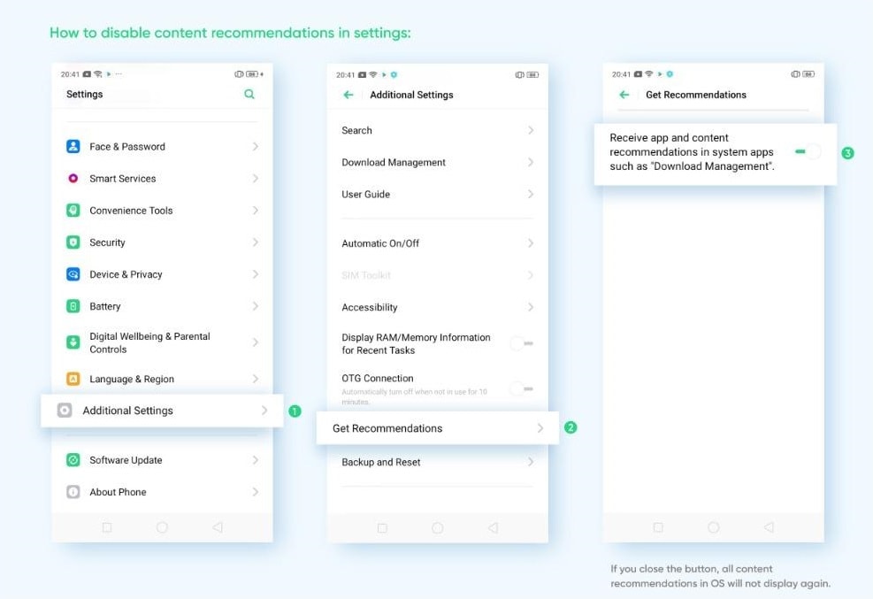 Pasos a seguir para desactivar la publicidad en smartphones Realme del 2020.