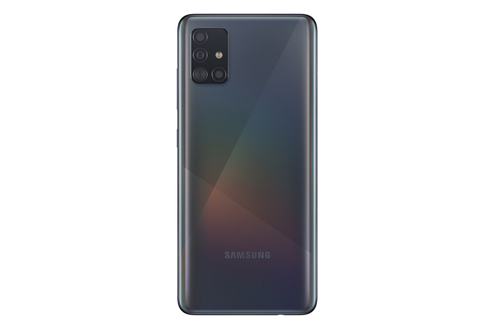 Render oficial del diseño dorsal del Samsung Galaxy A51 color negro.