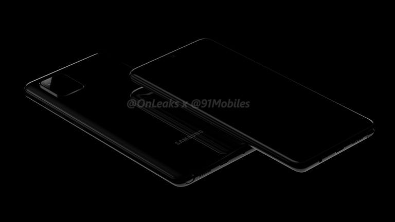 Render 3D de la silueta del Samsung Galaxy Note 10 Lite que muestra sus aristas.