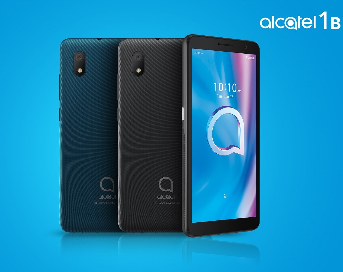 Render oficial del diseño frontal y dorsal del Alcatel 1B en todos sus colores de partida.