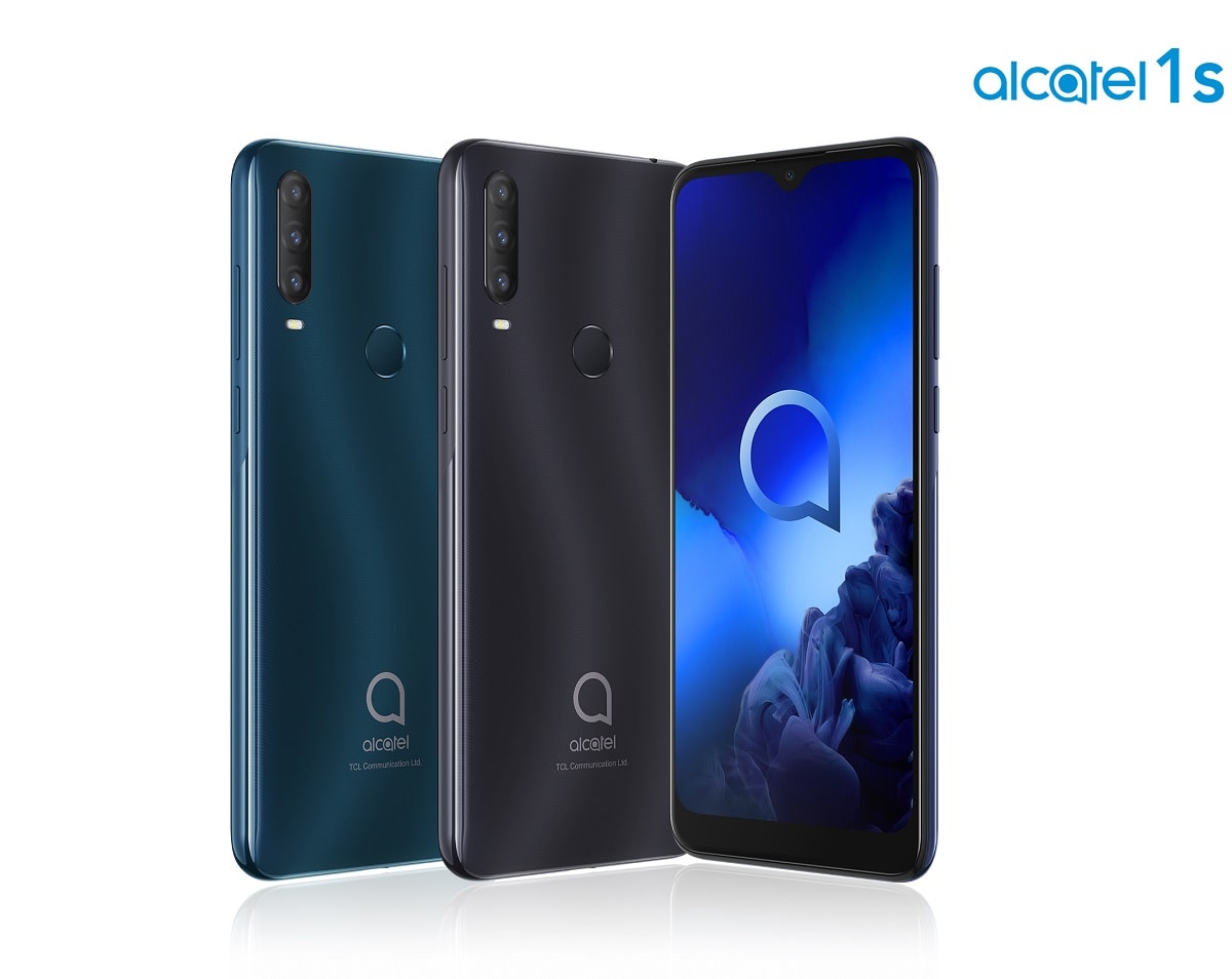 Render oficial del diseño frontal y dorsal del Alcatel 1S 2020 en todos sus colores de partida.