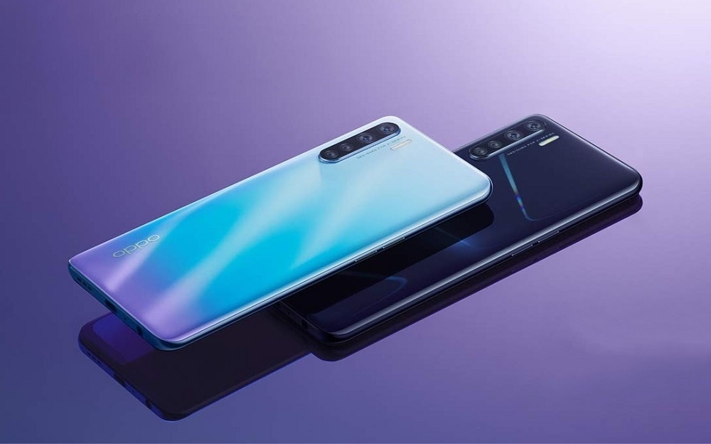 Render oficial del OPPO F15 luciendo el dorso de sus dos colores de partida.