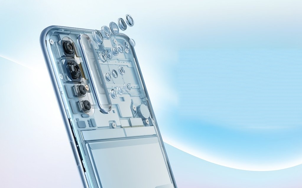 Render oficial del OPPO F15 ilustrando su módulo de cámara trasera.