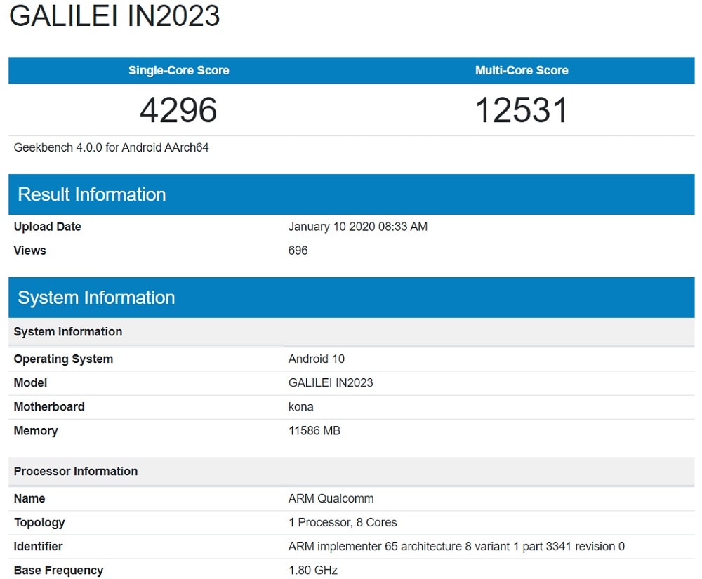 Detalles de hardware del OnePlus 8 Pro revelados por Geekbench.
