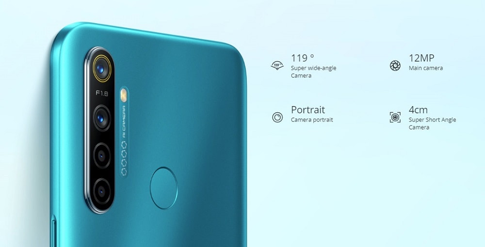Detalle de características de la cámara posterior del Realme 5i.