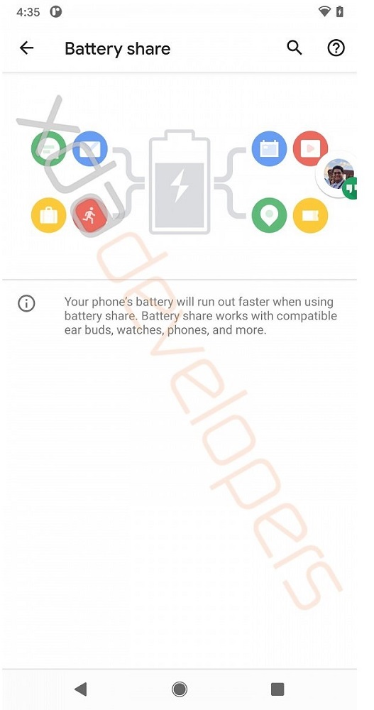 Captura de pantalla de la nueva función Battery Share en Android 11.