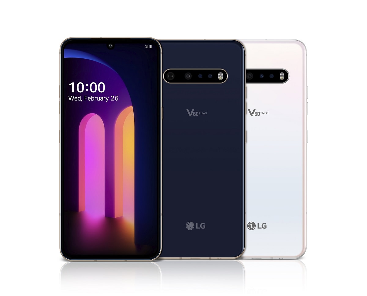 Render oficial del diseño frontal y dorsal del LG V60 ThinQ 5G.