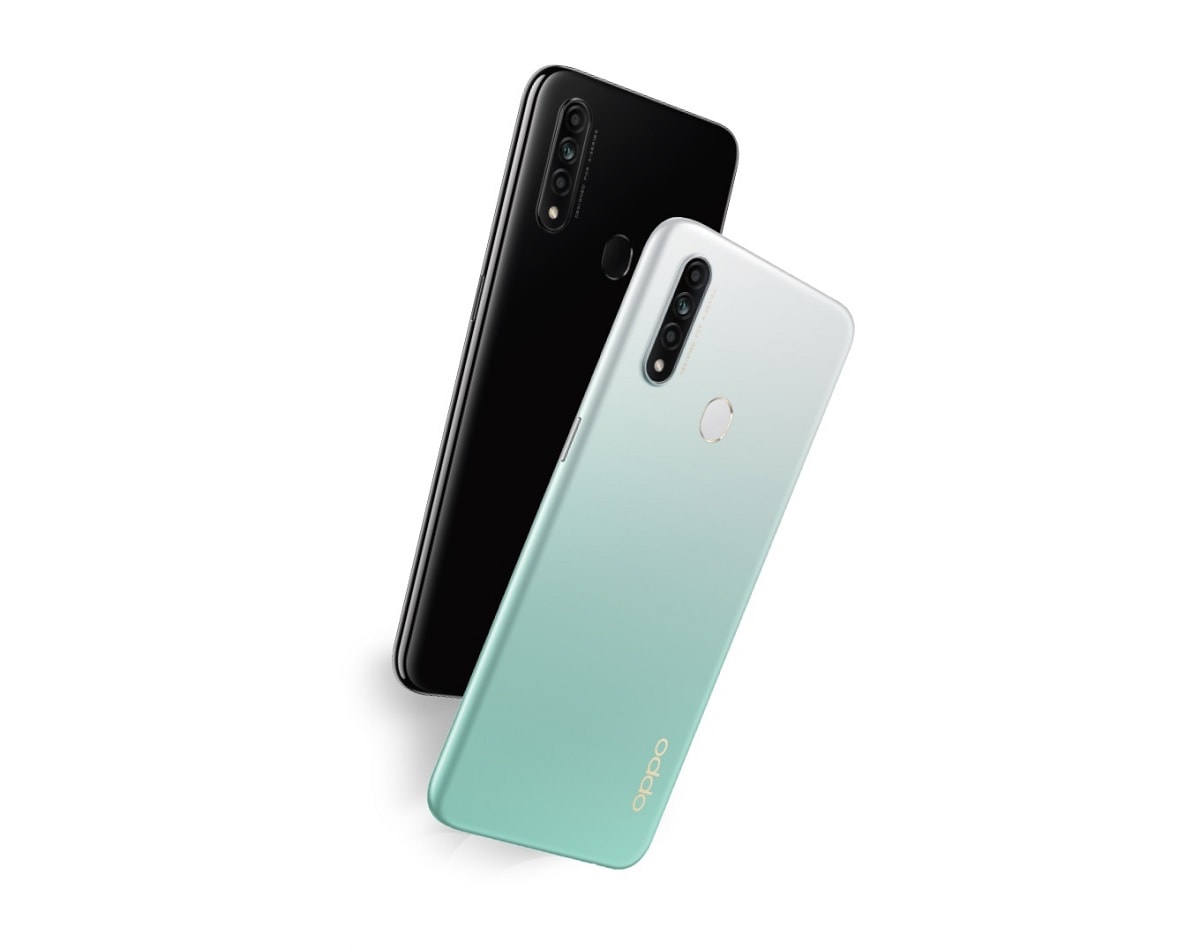 Render oficial del diseño posterior del OPPO A31 en sus dos colores de partida.