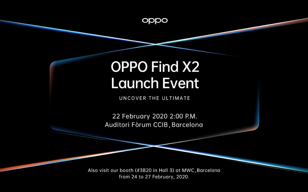 Invitación de OPPO a la presentación del OPPO Find X2 en la MWC 2020.