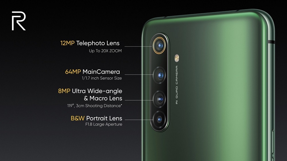 Render oficial de las especificaciones técnicas de la cámara trasera del Realme X50 Pro.