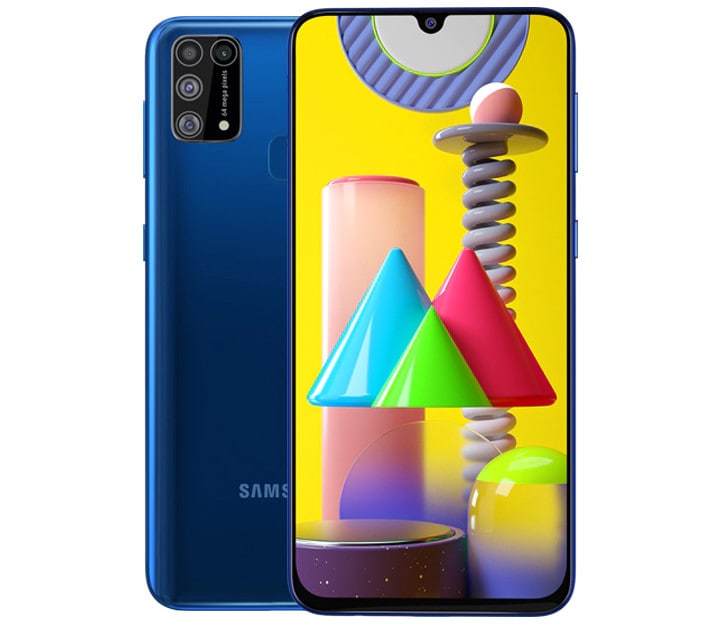 Render oficial del diseño frontal y dorsal del Samsung Galaxy M31.