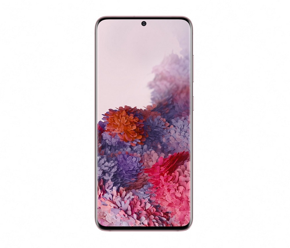 Render oficial del diseño frontal del Samsung Galaxy S20 color Cloud Pink.