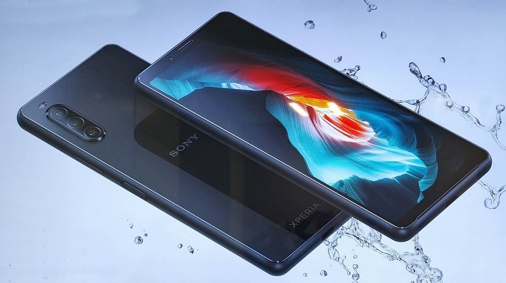 Render oficial del diseño frontal y dorsal Sony Xperia 10 II negro.