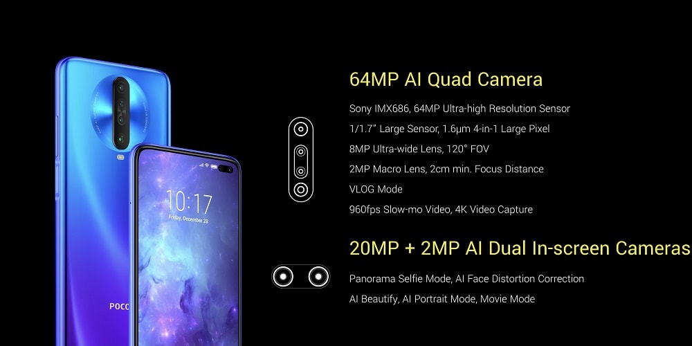 Detalles técnicos de las cámaras trasera y delantera del Xiaomi POCO X2.