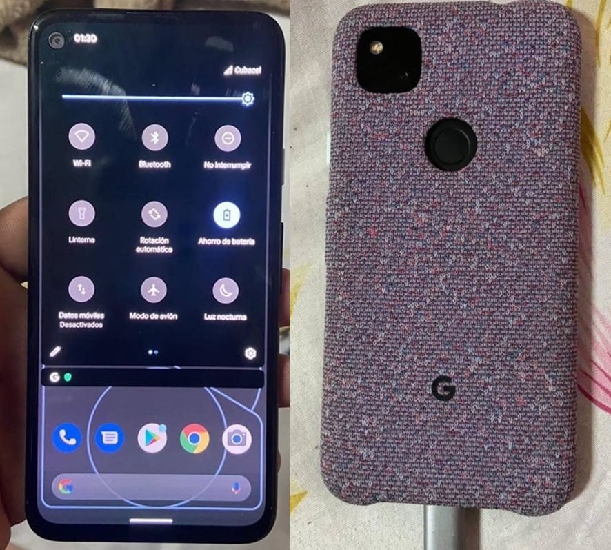 Diseño frontal y dorsal filtrado del Google Pixel 4a.