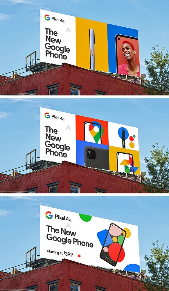 Fotos de las publicidades callejeras del Google Pixel 4a.