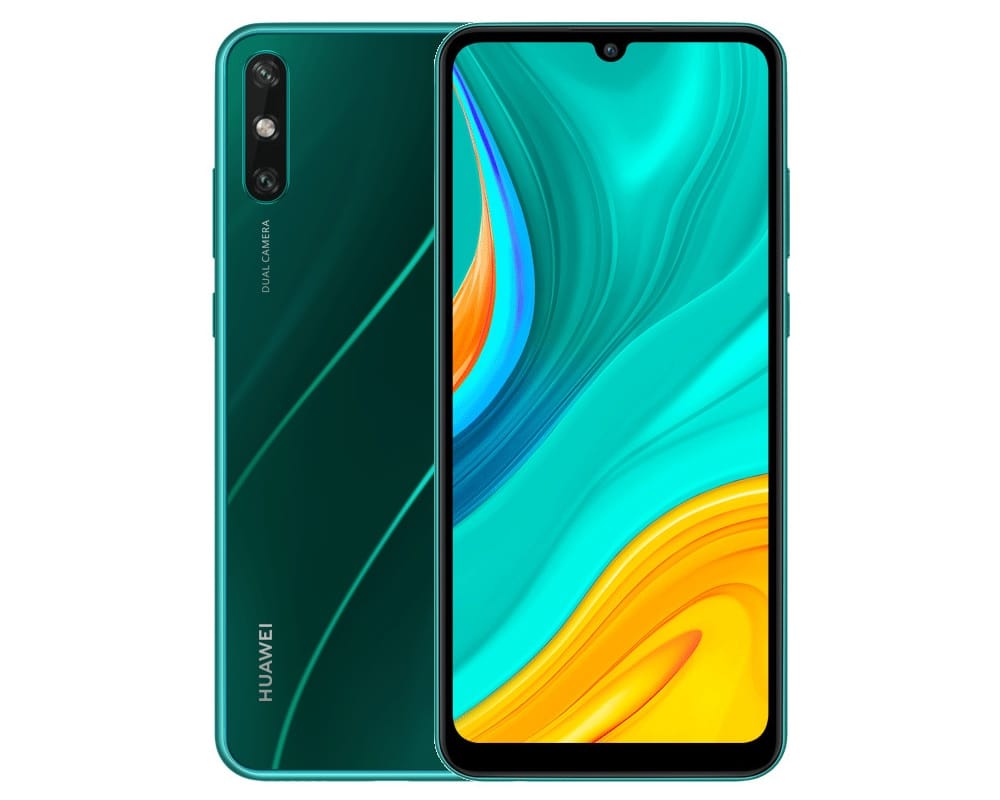 Render oficial del diseño frontal y dorsal del Huawei Enjoy 10e.