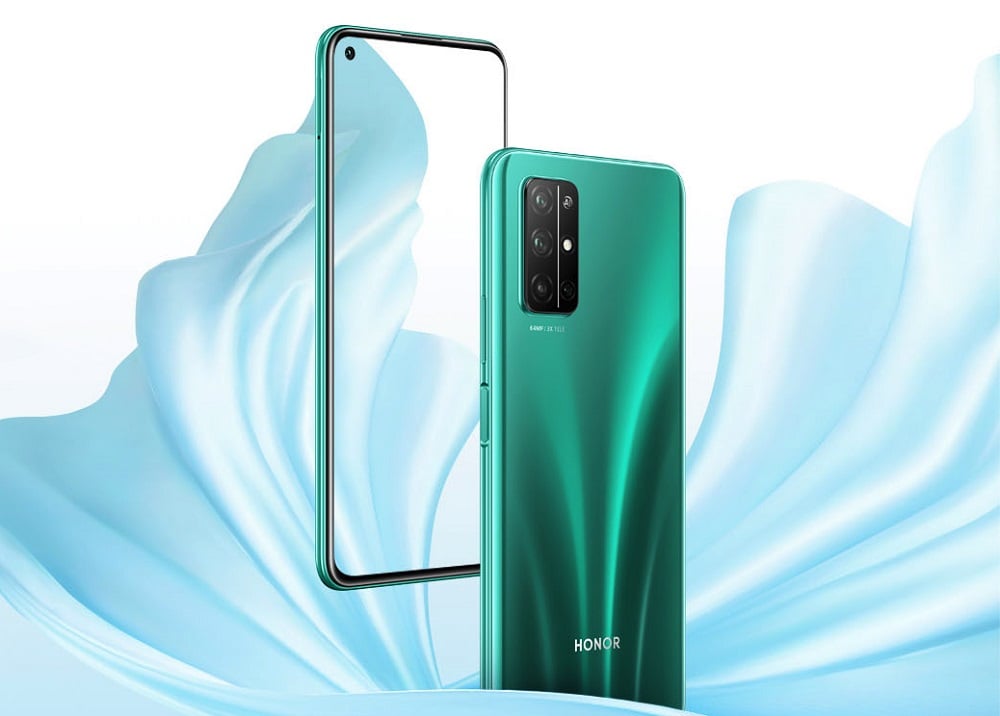 Render oficial del diseño frontal y dorsal del Huawei Honor 30S.