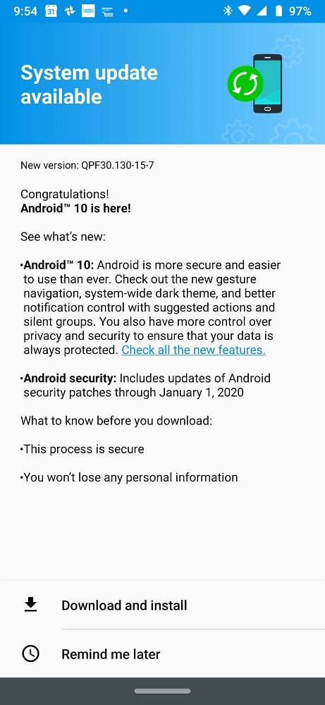 Captura de pantalla de Android 10 para el Motorola Moto Z4.