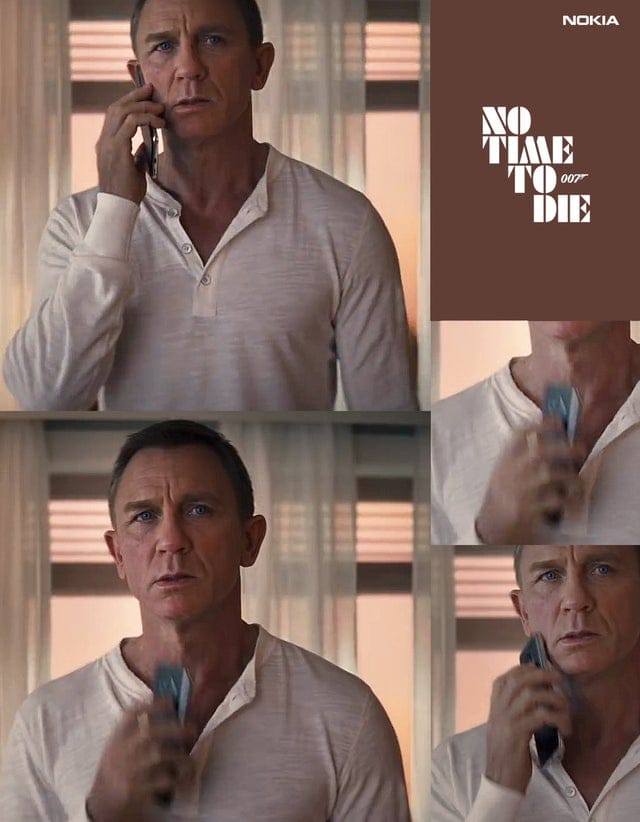 Capturas de pantalla del Nokia 8.2 5G apareciendo en el trailer de la película No Time to Die.
