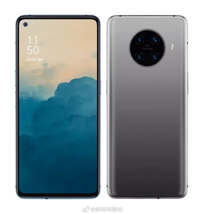 Render filtrado del diseño frontal y dorsal del OPPO Reno Ace 2.