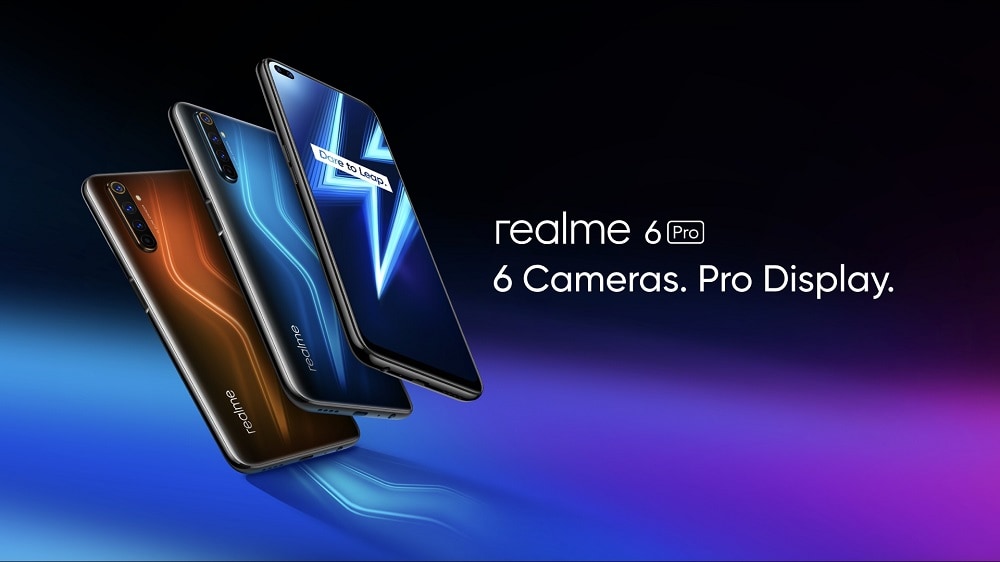 Render oficial del Realme 6 Pro ilustrando su diseño frontal y dorsal.