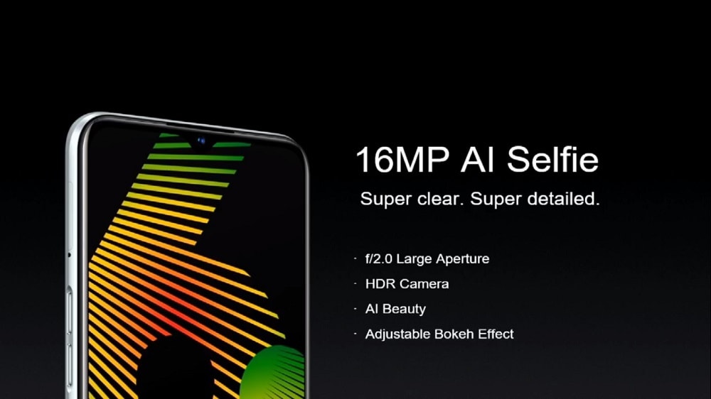 Captura de pantalla con las características de la cámara frontal del Realme 6i.