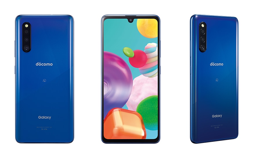 Render oficial del diseño frontal y dorsal del Samsung Galaxy A41 color blanco.