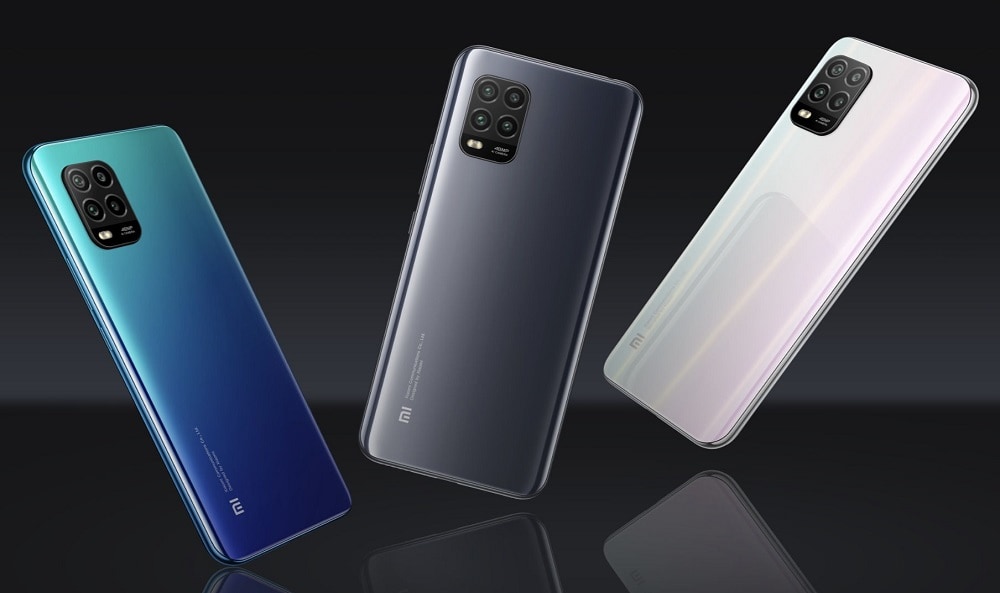 Render oficial del diseño dorsal del Xiaomi Mi 10 Lite en tres colores diferentes.