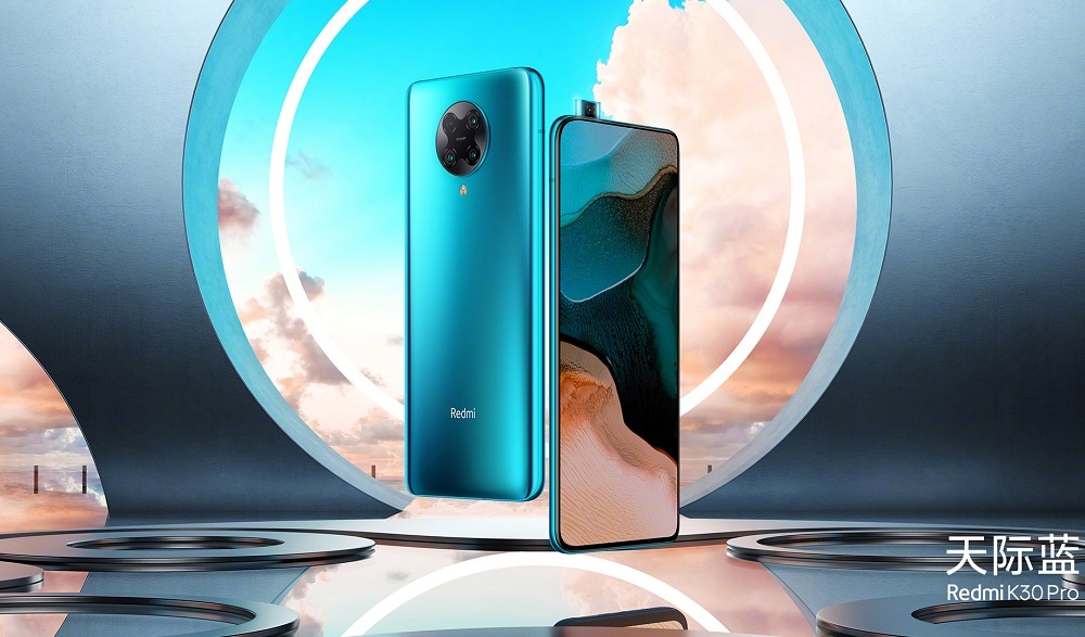 Render publicitario oficial del diseño frontal y dorsal del Redmi K30 Pro.