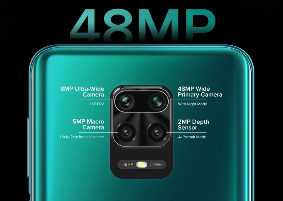 Infografía de la cámara posterior cuádruple del Xiaomi Redmi Note 9 Pro.