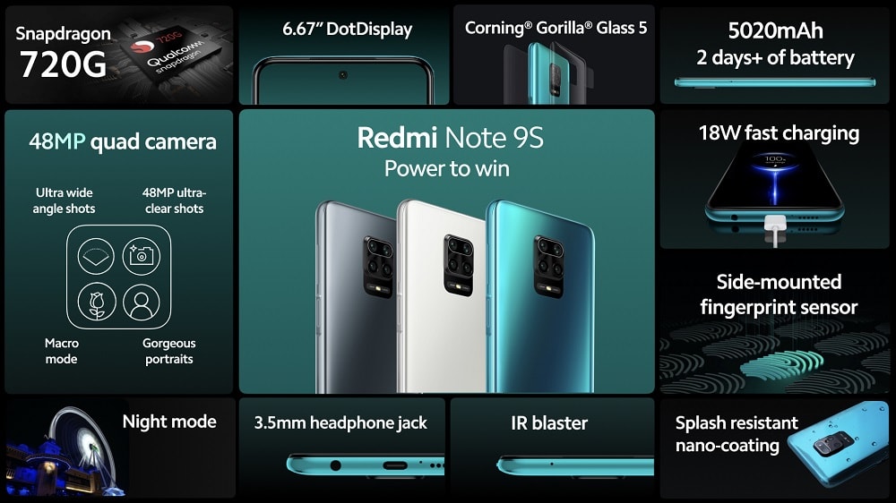 Infografía oficial del Xiaomi Redmi 9S resumiendo todas sus características.