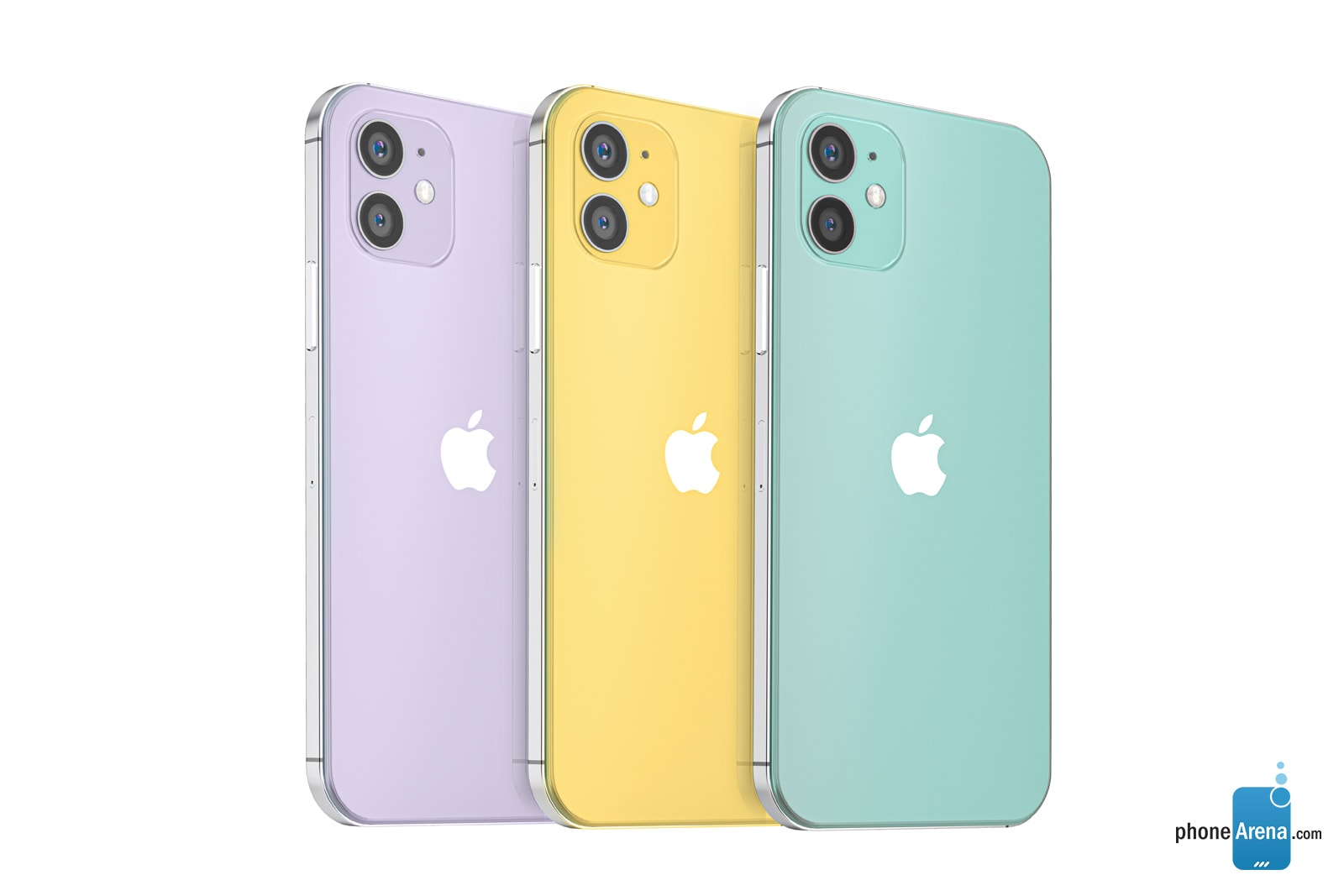 Render ilustrativo del posible diseño del iPhone 12 en tres colores diferentes.