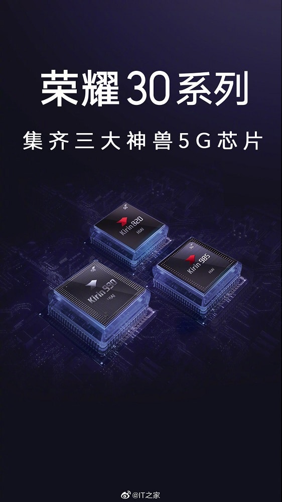 Póster oficial de los procesadores de la Honor 30 Series.